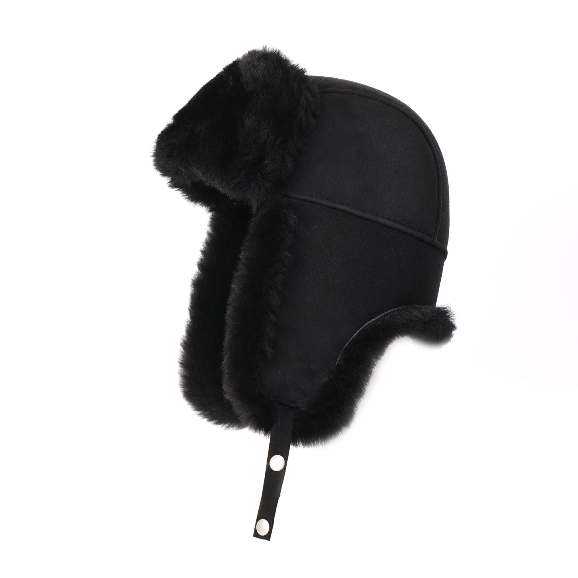 Ushanka Aviator Trapper Leather Hat in Sheepskin Fur