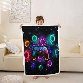Erosebridal Gamer Controller Fleece Blanket Fuzzy Plush Throw | Neon Hexagon Art Gaming Sherpa Blanket 30"x40" for Boys Girls Teen Men Bed Chair Sofa Decor