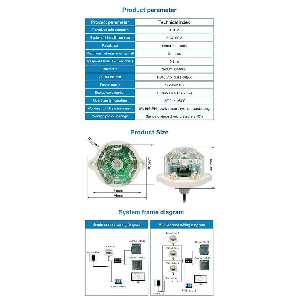 RS485 Infrarot Optischer Regensensor Hoch für Wetterstation Regensender Regenüberwachung Smart Home