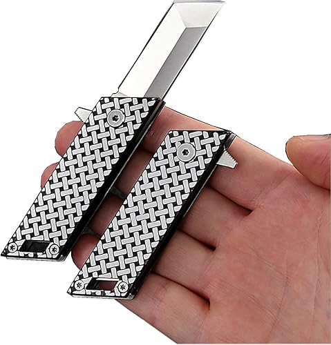 SZHOWORLD Cuchillo de bolsillo plegable, hoja lisa Tanto D2 de 1.96 pulgadas, mango frío de acero inoxidable, regalo único para hombres y mujeres EDC