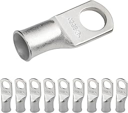 SELTERM 10pcs 2 AWG-3/8 Stud Tinned Copper Wire Lugs, Heavy Duty Battery Cable Ends,2 Gauge Ring Terminals, UL Battery Lugs Marine Grade Copper Eyelets Electrical Battery Terminal Connectors