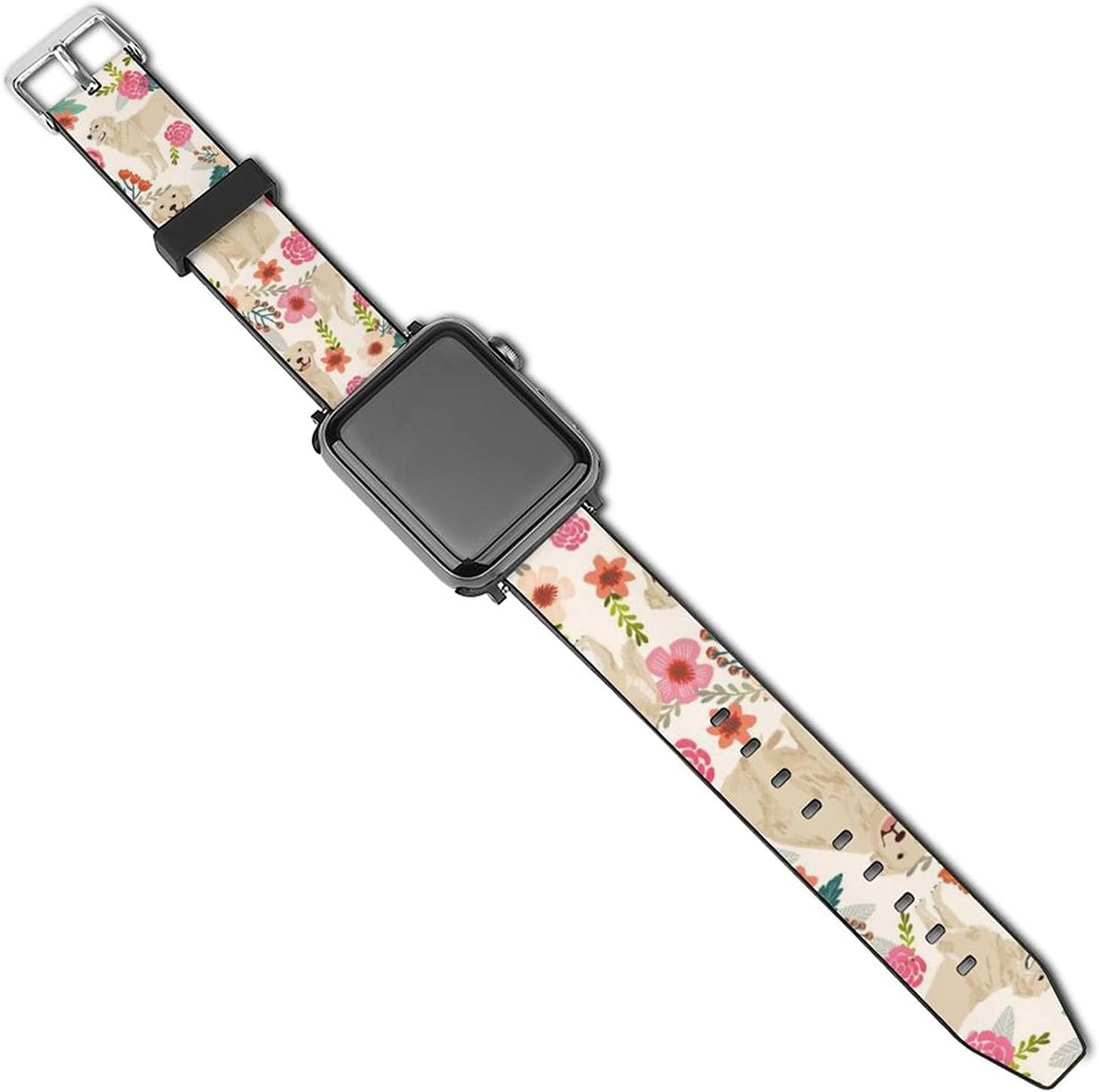 NiYoung Women Men Golden Retriever Floral Dogs Compatible with Apple Watch Bands 38mm 40mm 42mm 44mm Adjustable Sport Bands for iWatch