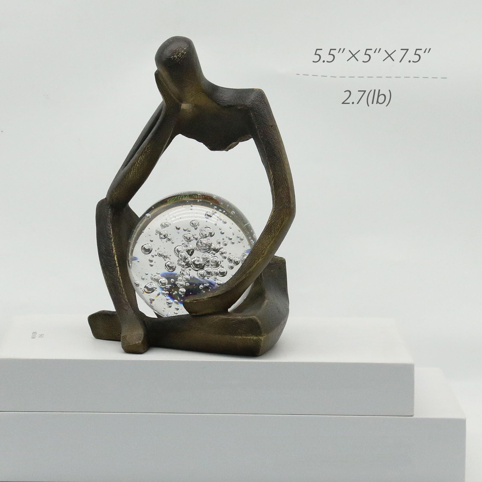 Estatua de Resina de un Pensador: Escultura sosteniendo una Bola de Cristal, Figura Coleccionable Abstracta Moderna para la decoración de la estantería del hogar o la Oficina(Black)