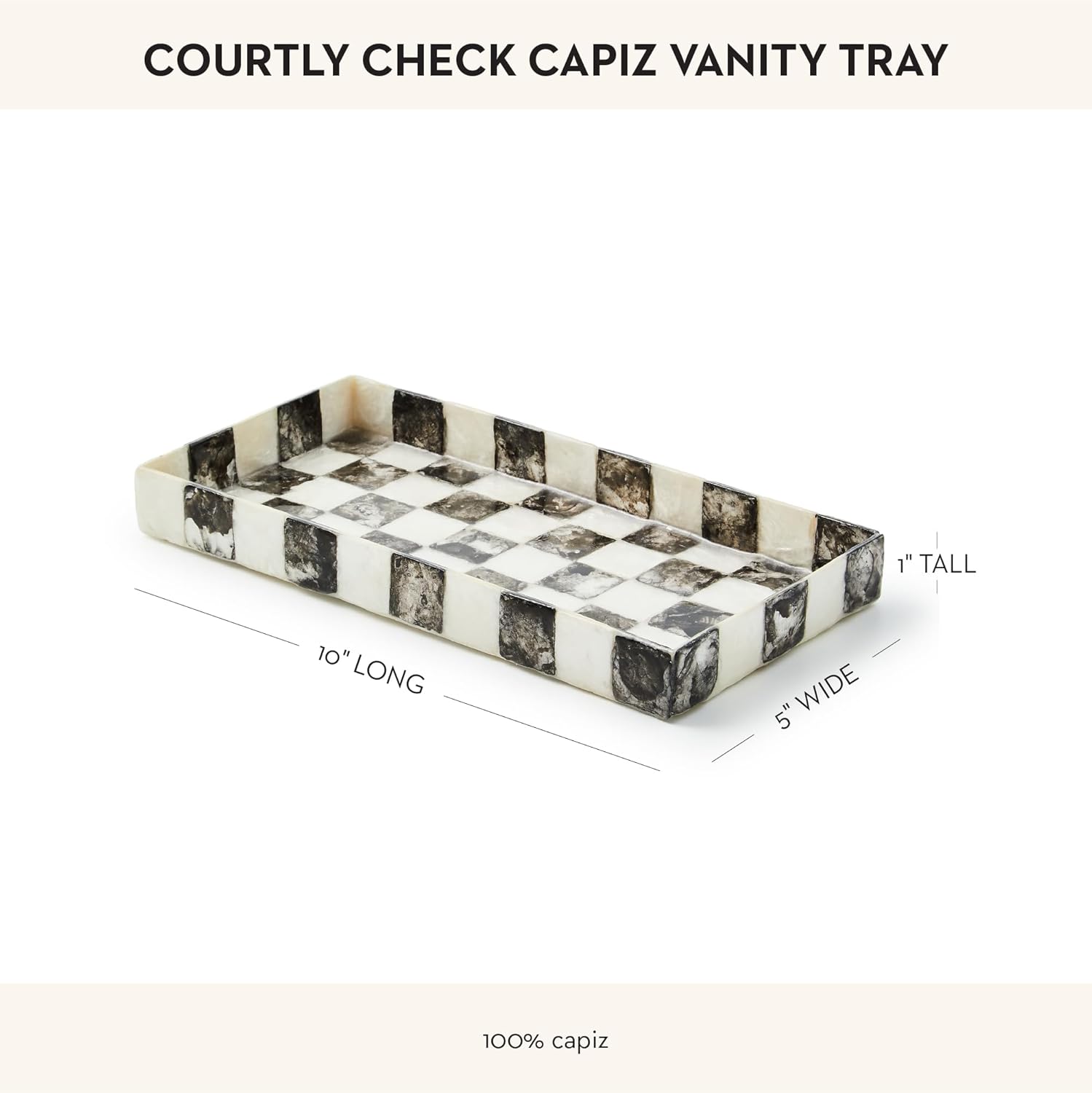 MACKENZIE-CHILDS Capiz Vanity Tray, Rectangular Tray Decor, Black-and-White Courtly Check
