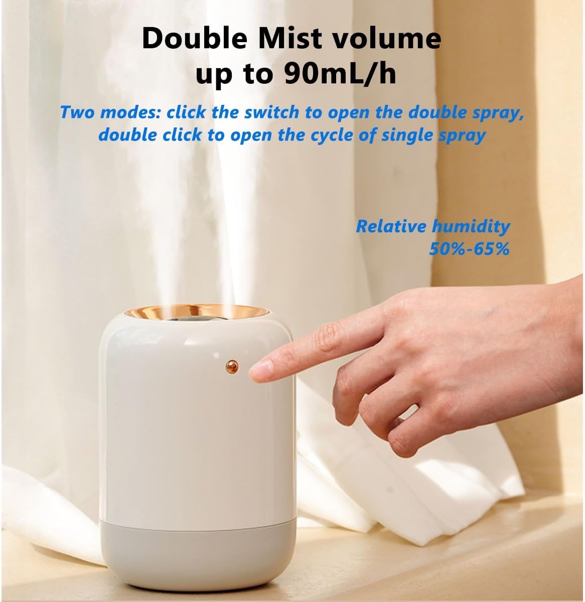 Small Humidifier Double Mist USB Desktop Humidifier 1L Capacity Water Tank,1800mAh,LED Display Portable Personal Humidifier for Baby Bedroom,Plants,Travel,Office (Color : Green)