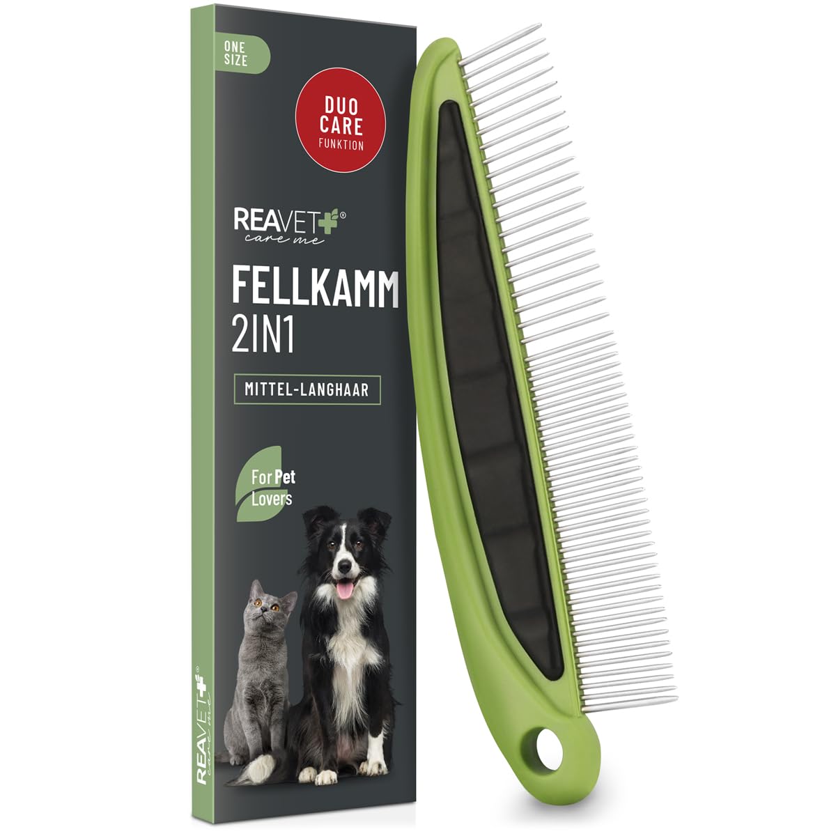 ReaVET Peine de pelo 2 en 1 para perros y gatos con pelo medio a largo I peine doble, ideal para resolver nudos y enredos, peine para perros, gatos, peine para gatos para el cuidado diario del pelaje