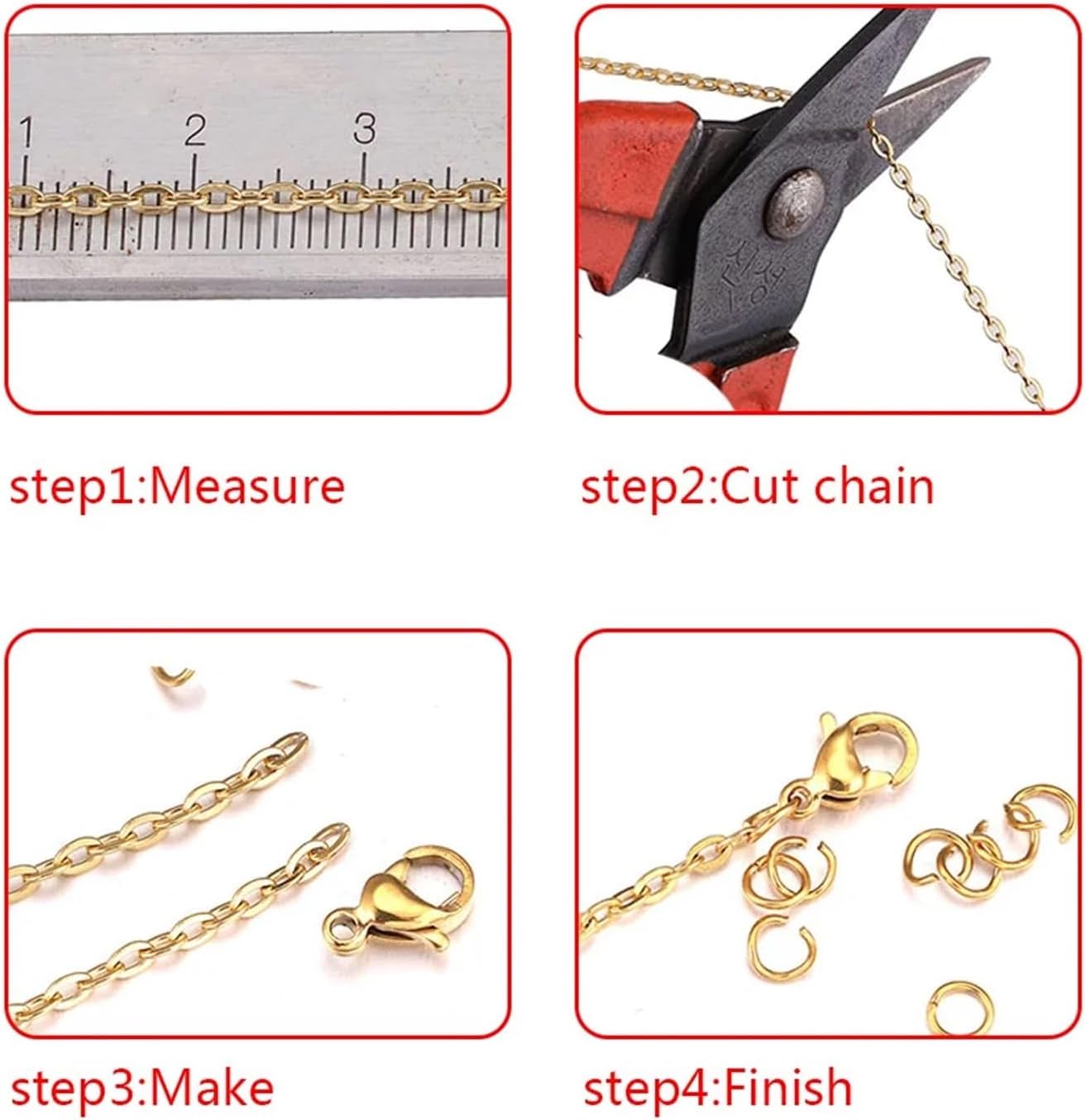 Stainless Steel Chain for Jewelry Making 10 Meters Gold Stainless Steel Jewelry Making Kit Cable Chain Lobster Clasp and Opening Jump Ring DIY Jewelry Necklace(Steel 1.5mm)