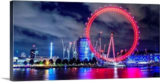 GREATBIGCANVAS Coco-Cola London Eye at Night in London, Canvas Wall Art Print, London Home Decor Artwork, 48"x24"
