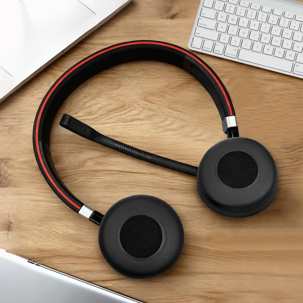 AXFEE Zamienne nauszniki do Jabra-Evolve 20, 20se, 30, 30II, 40, 65, 65+, z miękką skórą proteinową, pianką z pamięcią kształtu, profesjonalna wyściółka do słuchawek nausznych, czarne