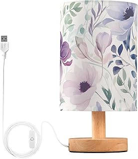 Mnsruu Lámparas de mesa de noche, lámpara de mesa USB con flores lilas para dormitorio, luz LED, decoración de mesita de noche, lámpara de noche, color blanco cálido