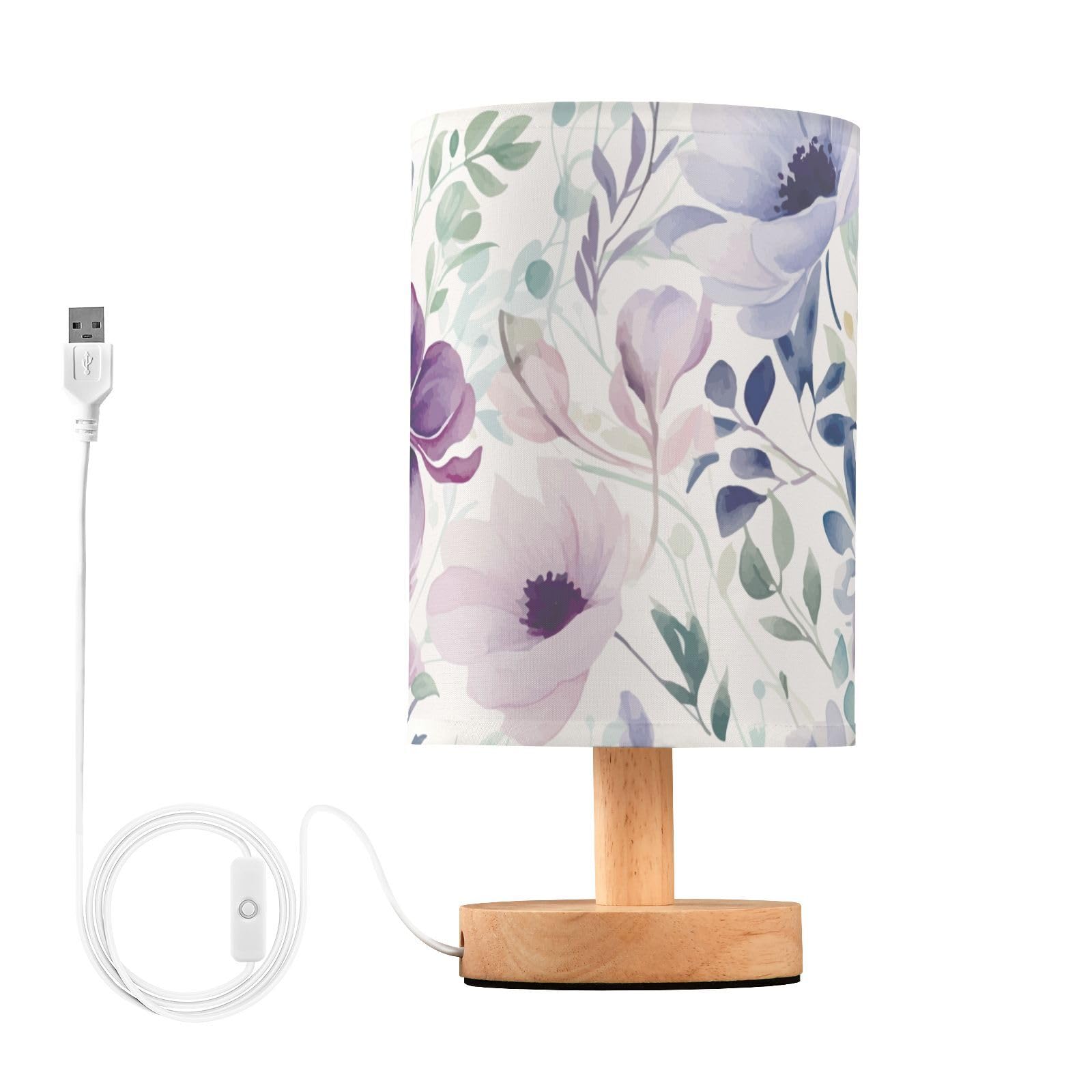 Mnsruu Bedside Table Lamps, Blossom Lilac Flowers USB Table Lamp for Bedroom, LED Light Bedroom Bedside Table Décor Night Lamp Warm White