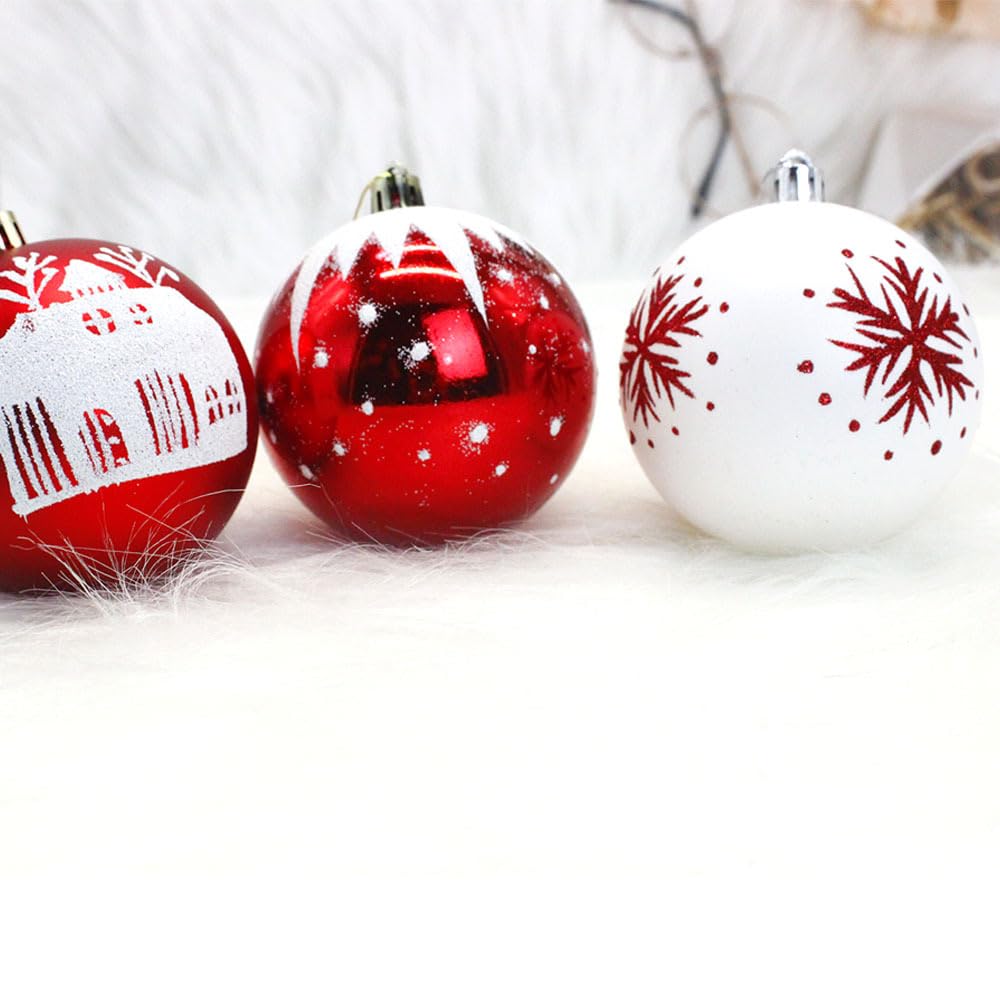 Décoration d'arbre de Noël, Ensemble de décoration de Boule de Noël 16pcs, Ensemble de décoration de Boule de décoration de Noël enBlanc argenté (Rouge Blanc)