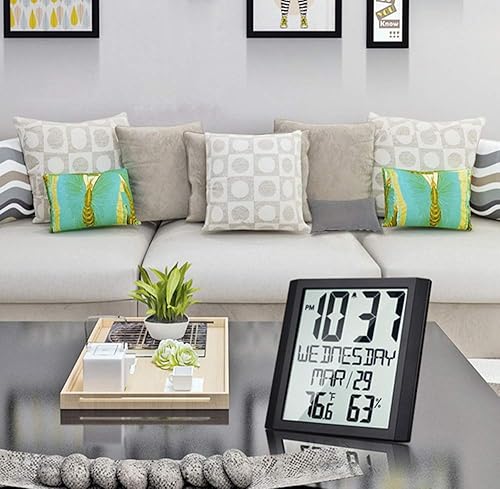 Miniatura 6 de Lancoon Reloj de pared digital grande, reloj digital de temperatura y humedad interior con pantalla TN, tiempo de viaje silencioso adecuado para