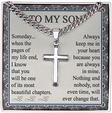 To My Son Cross Necklace From Mom - Son Stainless Steel Cross Necklace Pendant With Message Card In A Box Gift - Jewelry for Men Necklace Pendant For Son Gift Son Jewelry Birthday For Son My Life