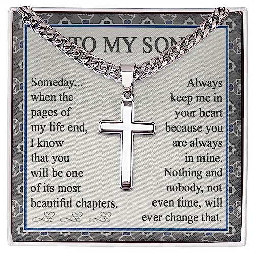 To My Son Cross Necklace From Mom - Son Stainless Steel Cross Necklace Pendant With Message Card In A Box Gift - Jewelry For Men Necklace Pendant For Son Gift Son Jewelry Birthday For Son My Life #TOP2