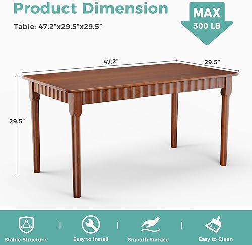 Miniatura 3 de Mesa de comedor de madera maciza de 47.2 pulgadas para 4, mesa de cocina moderna de roble moderno de mediados de siglo, mesa de comedor rectangular