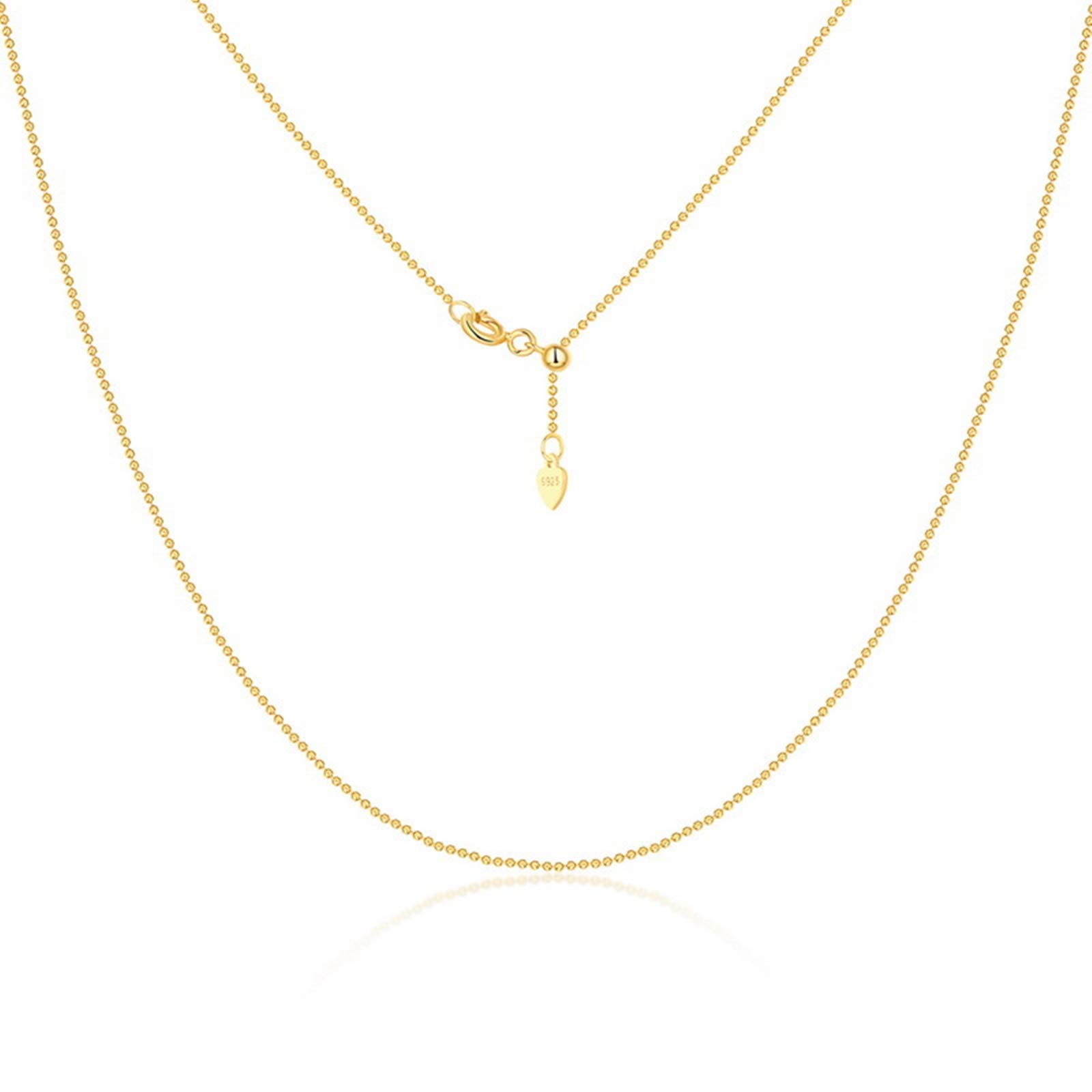 KnSam Cadena de plata de ley 925 chapada en oro amarillo de 9 quilates, cadena de bolas de 45 cm de largo, longitud de ajuste libre, Plata esterlina