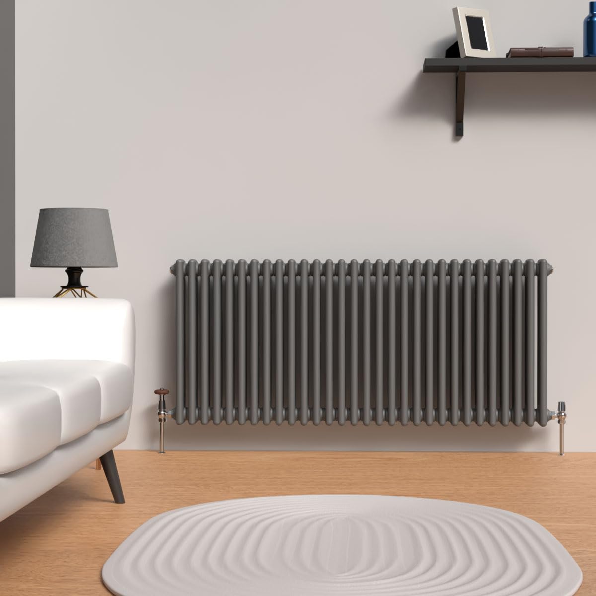 Lux Heat Anthracite Grey Horizontal 3 Column Traditional Radiator 600mm (H) x 1370mm (W)
