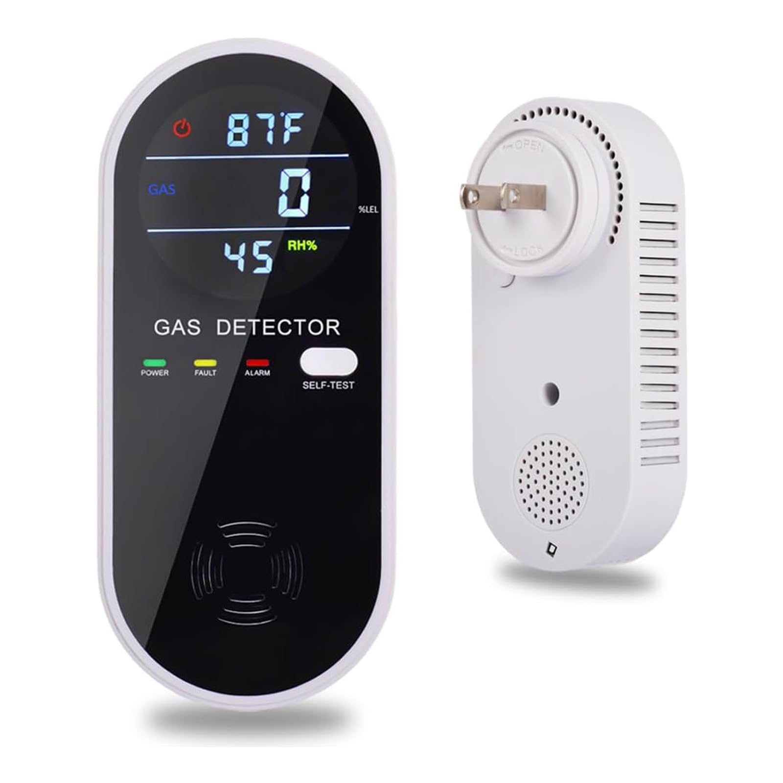 3-in-1 Combustible Gas Detector with Temperature and Humidity Display, Plug-in Portable Combustible Gas Leak Alarm,Natural Propane Gas Detector for Kitchen,Living Room,Bedroom.
