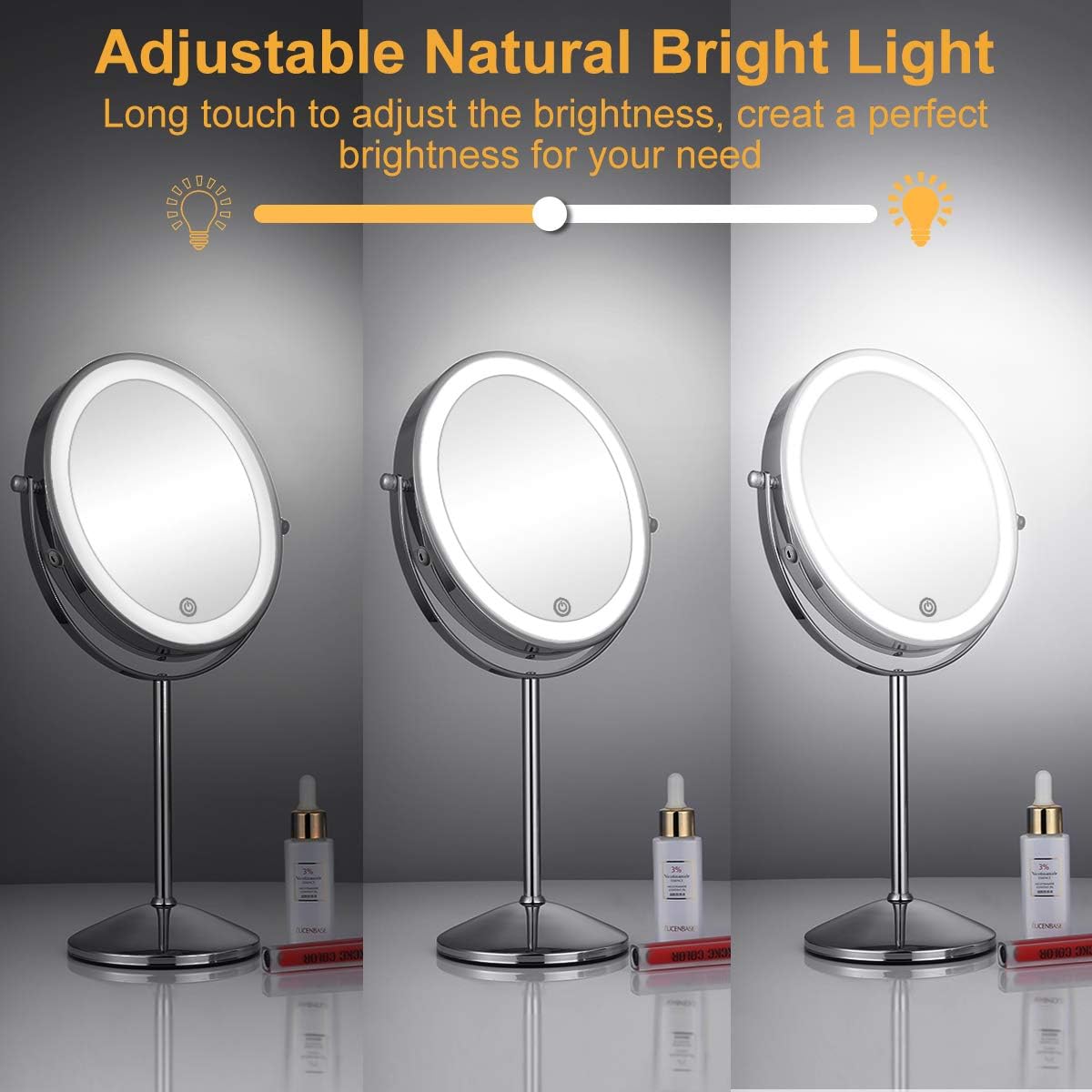 KEDSUM Rechargeable 1X/10X Lighted Magnifying Vanity Mirror, 8" Double Sided Lighted Makeup Mirrors with Magnification 3 Lighting Modes, Cosmetic Mirror with Stand, Brightness Adjustable -