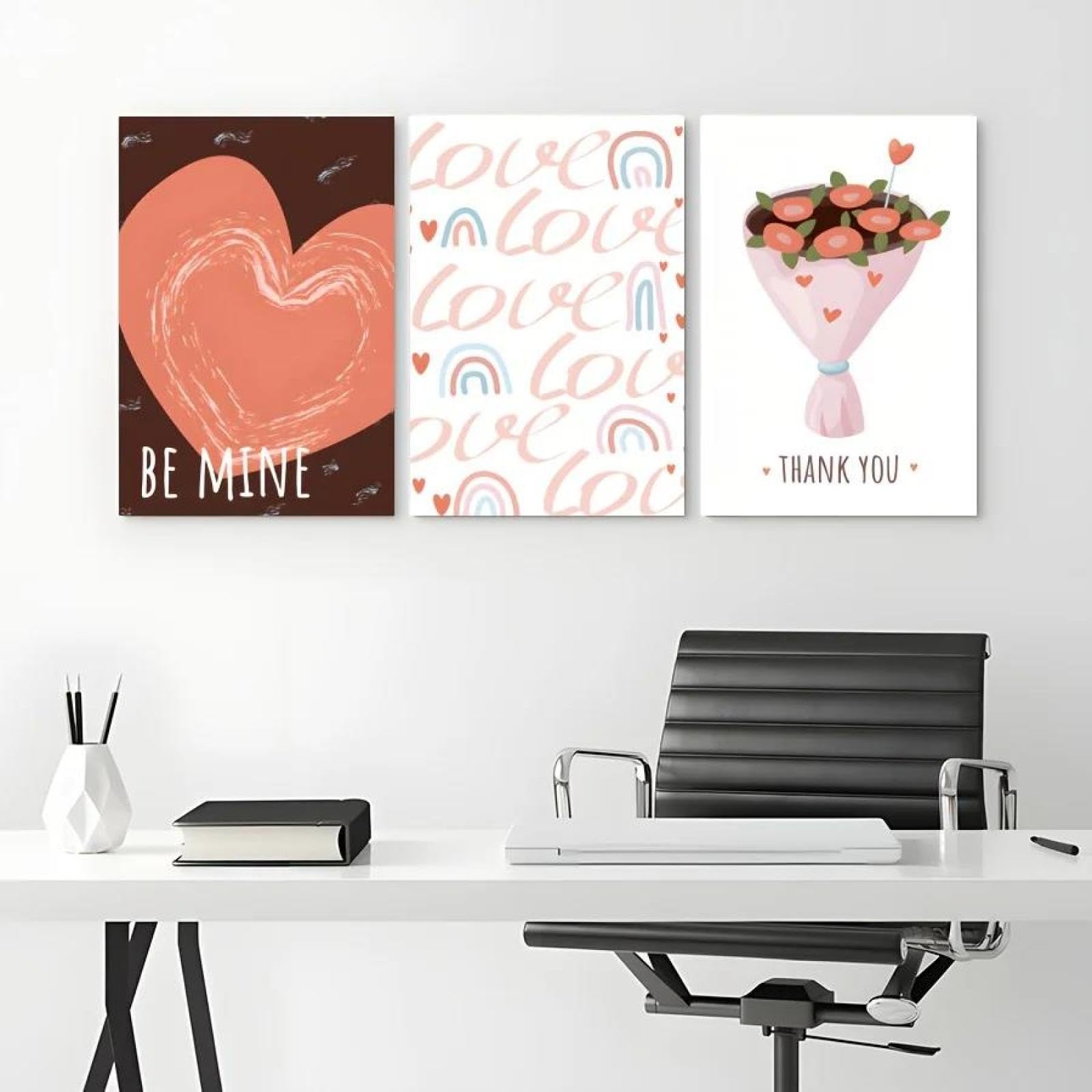 Yocheng 3pcs/set Valentine's Day Canvas Poster, Valentine's Day Flowers Love Heart Canvas Paintings Wall Art Romantic Posters 60x80cmx3 No Frame
