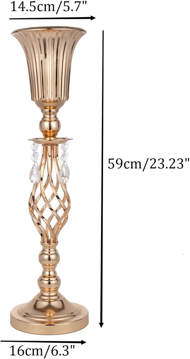 Pack of 10 Wedding Floral Crystal Flower Centerpiece Vases for Reception Centerpieces Party Event, 23.2 inches Versatile Flower Arrangement & Candle Holder Stand