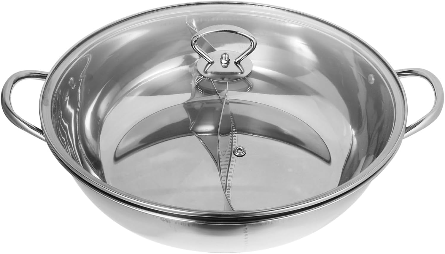 Cabilock 34cm Stainless Steel Hot Pot with Divider and Lid Versatile Hotpot Set for Cooking Induction-Compatible for Family Gatherings and Parties