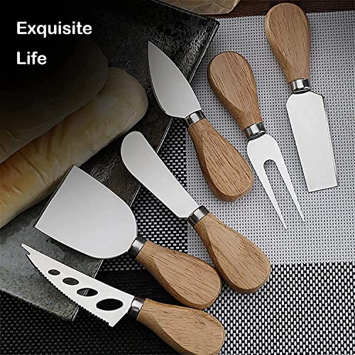 Linwnil Cheese Knife Set ,6Pcs Cheese Spreader Knives With Wood Handle Steel Stainless 6 Slate Markers 4 Mini Spoons 4 Forks For Charcuterie Board Accessories #TOP3