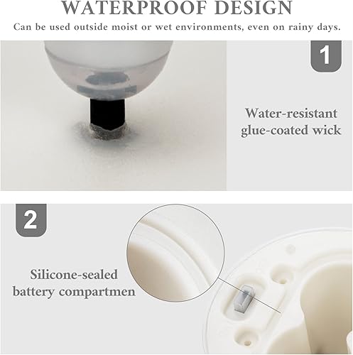 Miniatura 6 de ANGELLOONG Velas sin llama para exteriores con temporizador, impermeables, funcionan con pilas con llama parpadeante, juego de 2 velas LED