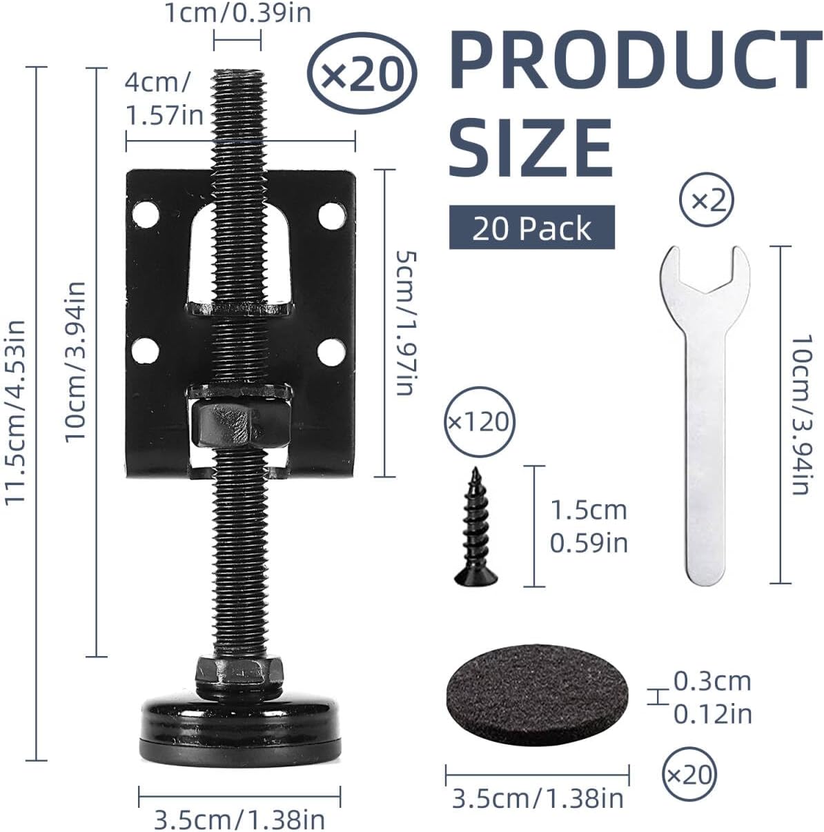 20 Pack Heavy Duty Adjustable Furniture Feet - Levelers for Workbench, Table, Cabinet, Wardrobe (20 Pack)