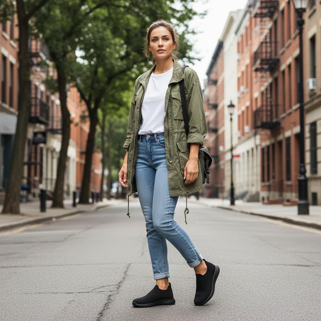 konhill Zapatillas Mujer Slip-On de Malla - Ligeras y Transpirables para Running en Ciudad, Caminar y Uso Diario