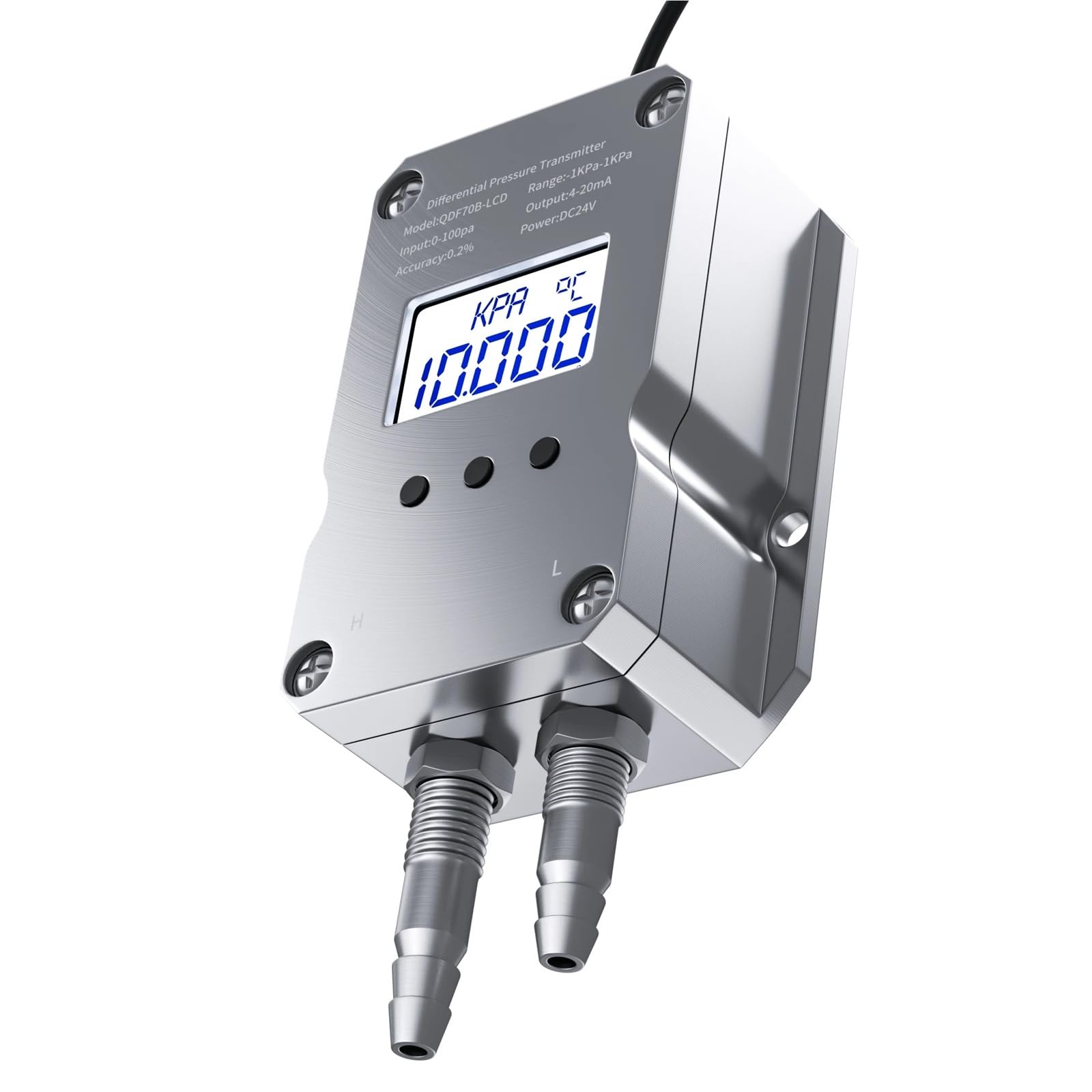 Transmisor de presión diferencial LCD 4-20 mA, sensor viento, aire Alta precisión(0-30KPa)