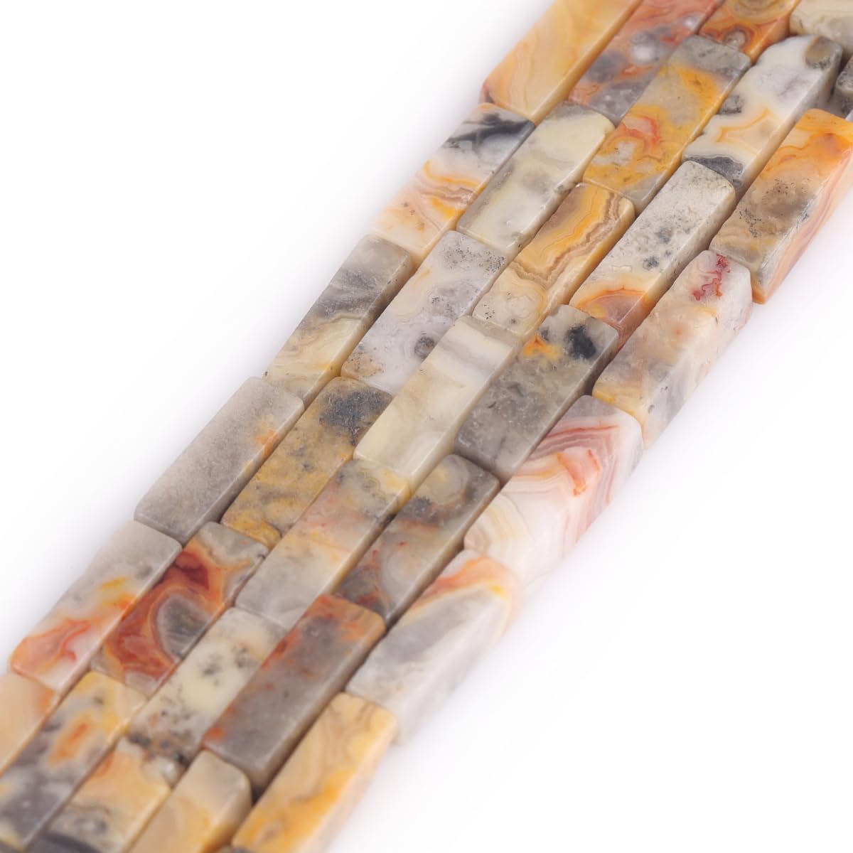 Gem-Inside 4x13mm Natural Yellow Crazy Lace Agate Square Tube Cube Cuboid Column Spacer Beads for Jewelry Making Full 15" Strand Energy Healing Power Stone