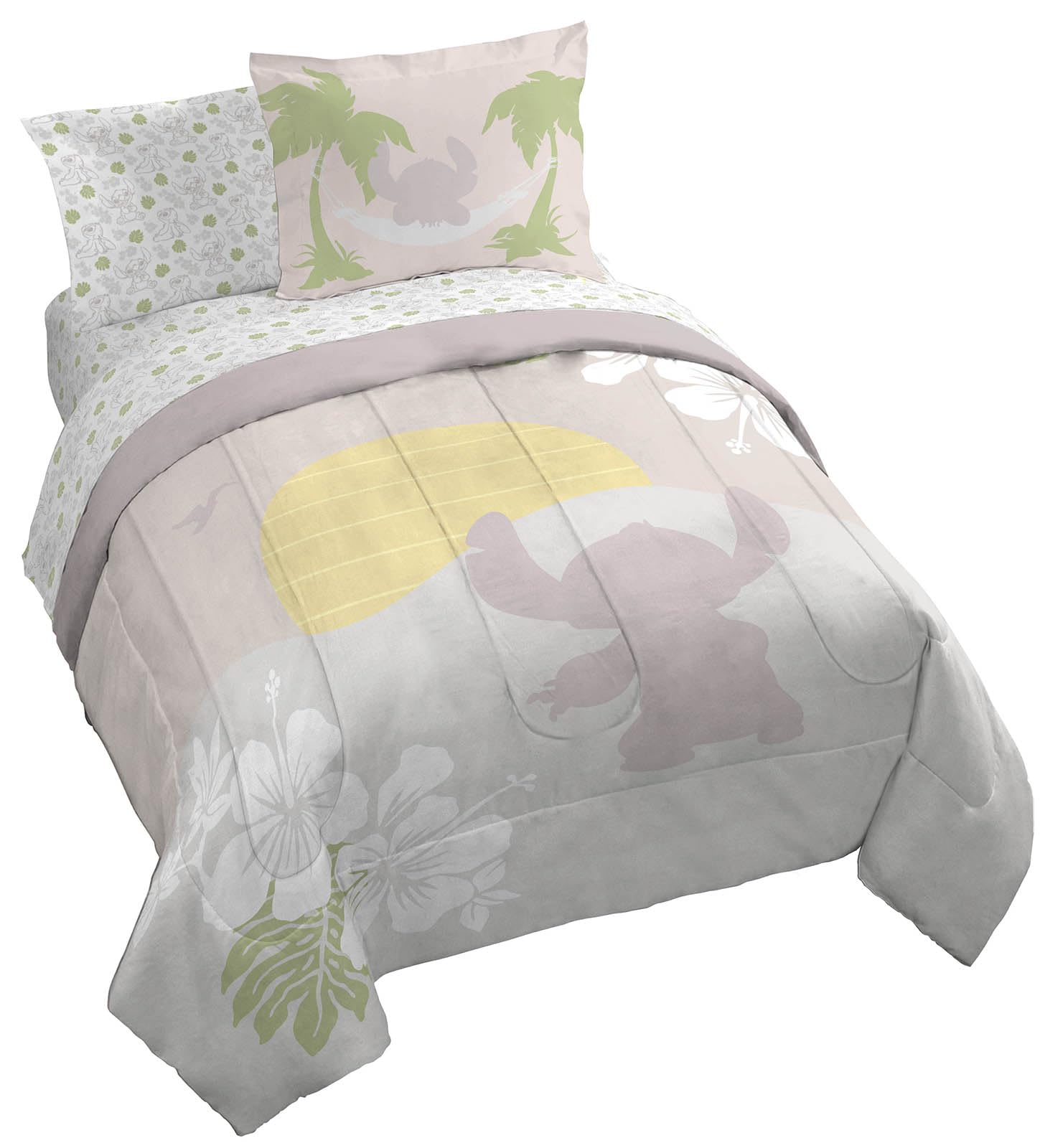 Disney Lilo and Stitch Queen Comforter Set 7 Piece Cartoon Bedding, Beige