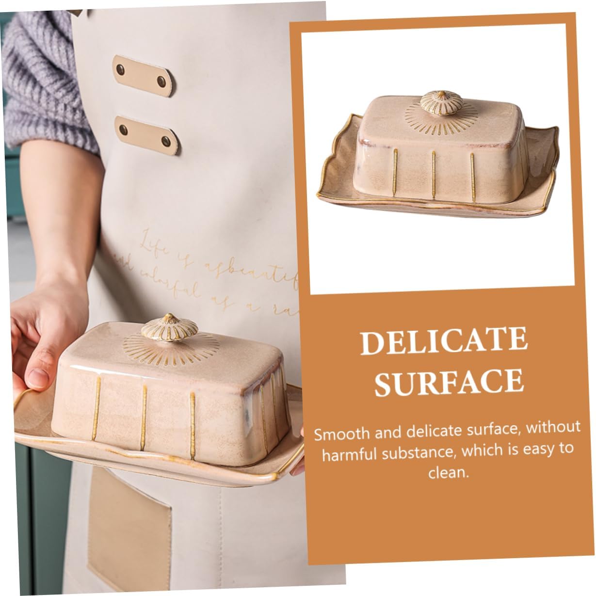 Ceramic Butter Tray with Lid European Style Porcelain Serving Plate for Butter Cheese Snacks Fresh Keeping Storage Container Chic Kitchen Dessert Dish for Home and Restaurant Use