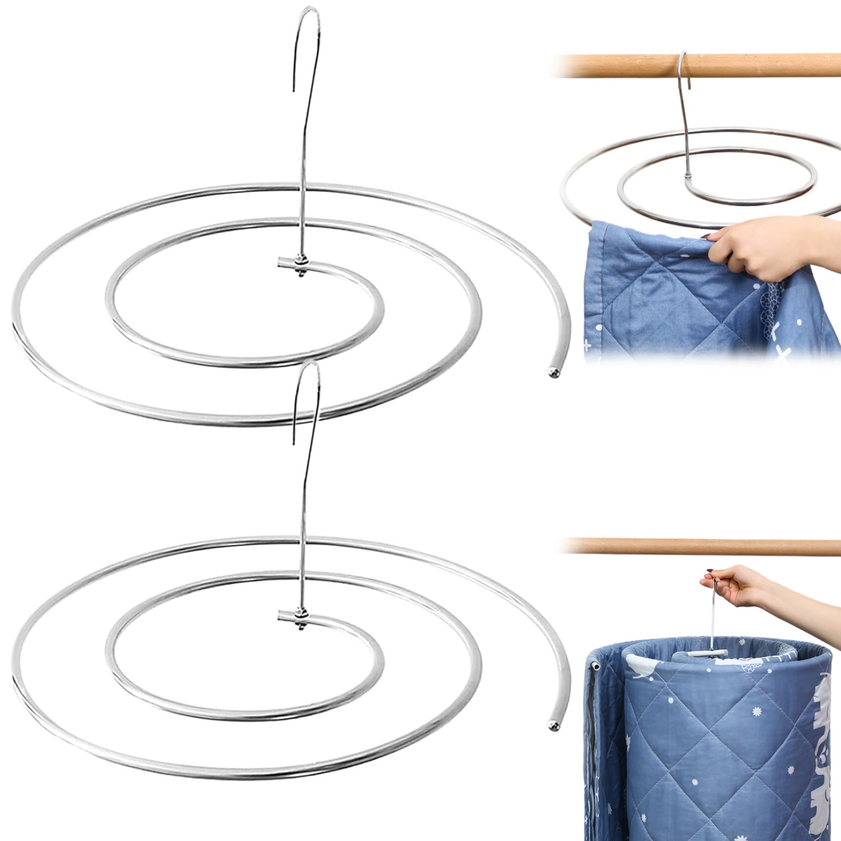 Silver Spiral Drying Rack, 2Pcs Spiral Quilt Hangers, Stainless Steel Drying Rack, Sheet Clothes Airer For Sofa Covers Blankets Shawls Scarfs