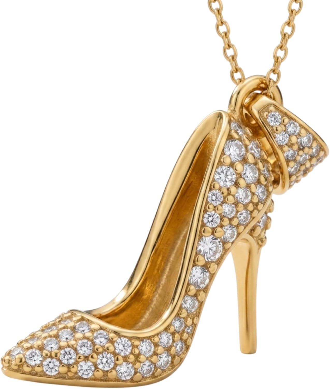 14K Gold Vermeil 925 Sterling Silver High Heel Shoe Pendant - Glamorous Stiletto Gem Charm Jewelry