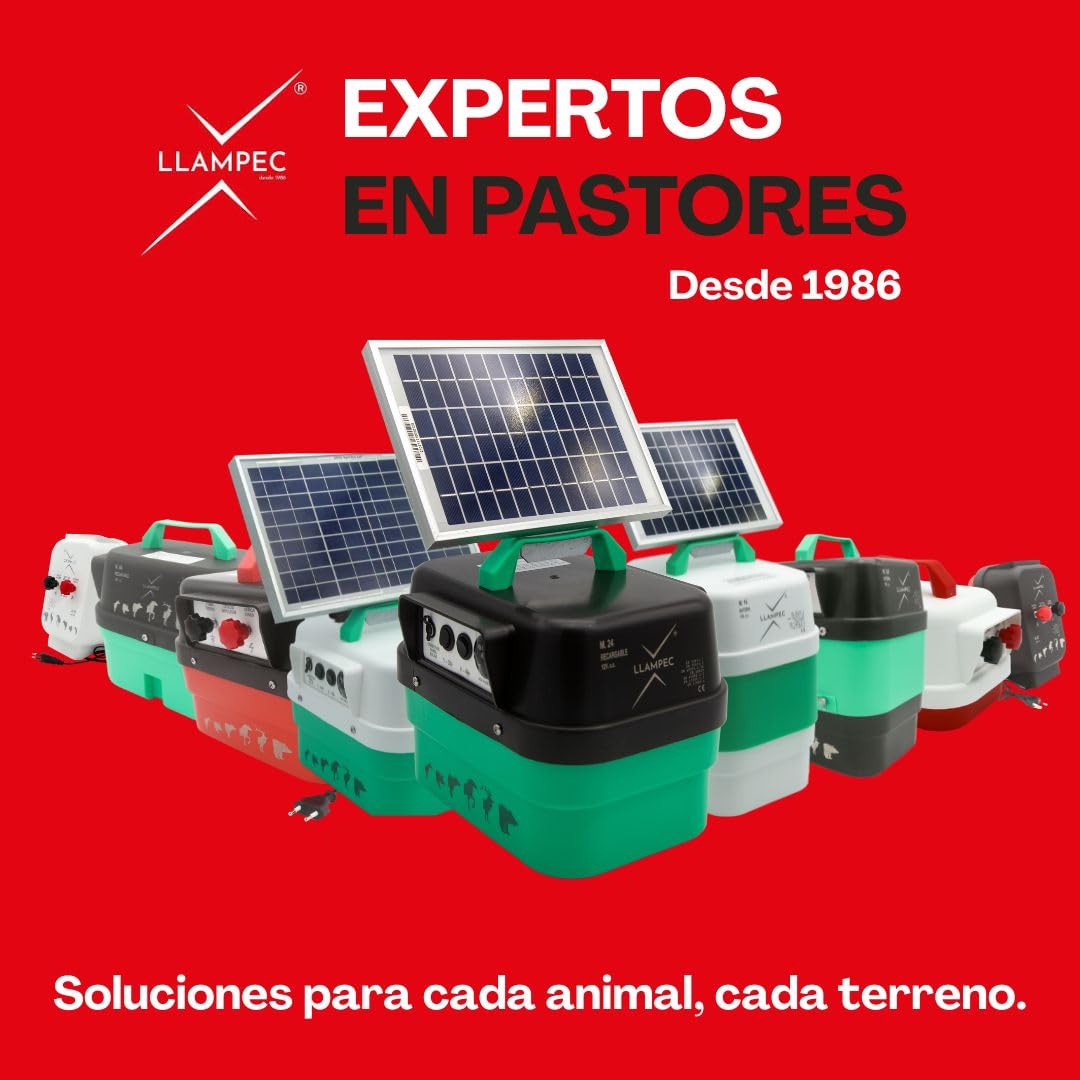 Pastor eléctrico solar Llampec Mod.30S con panel 12V 10W incluido – 3,5 J, 10.000 V y 35 km de alcance – Ideal para mascotas, ganado equino, vacuno, porcino y animales salvajes – Fabricado en España