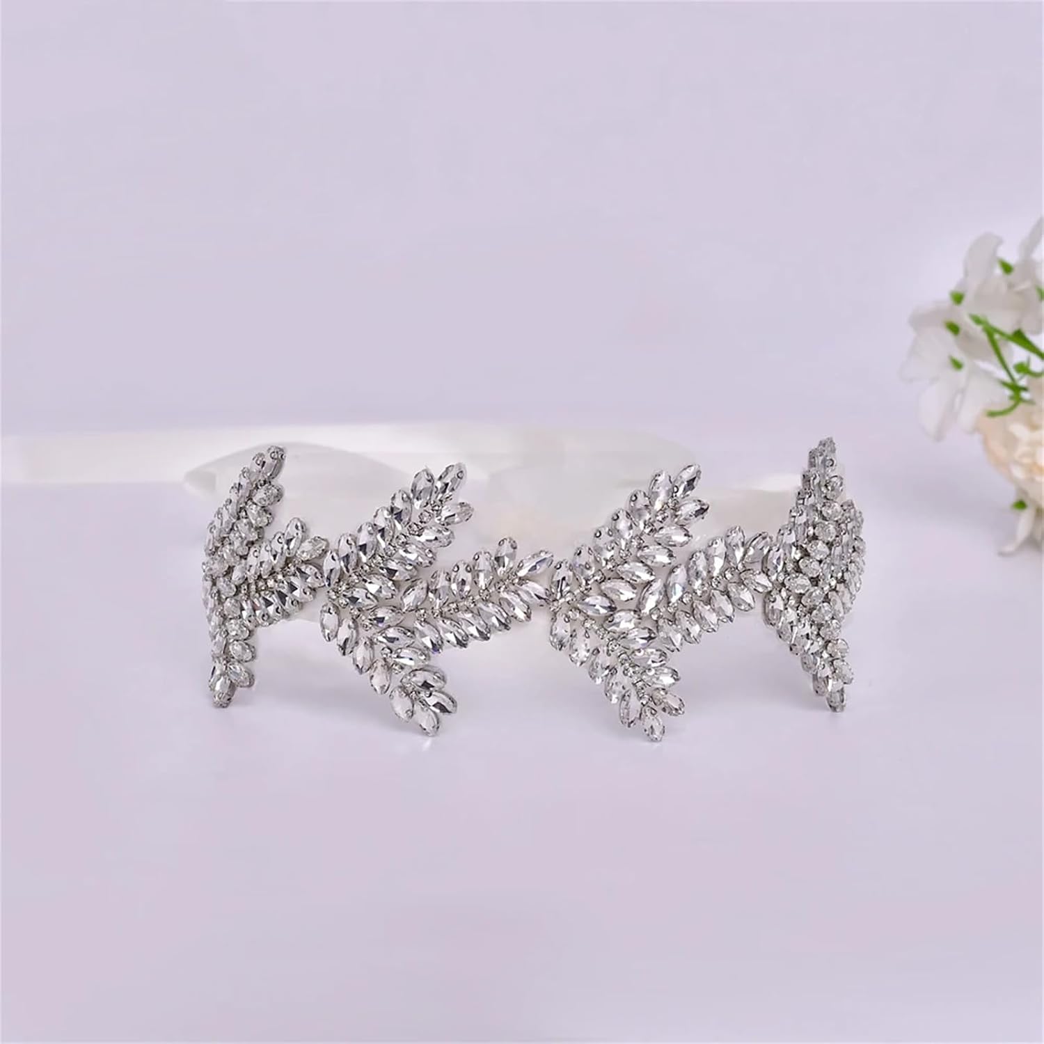 Women’S Rhinestone Leaf Shape Bridal Sash Handmade Wedding Belt For Formal Banquet Dresses And Gowns