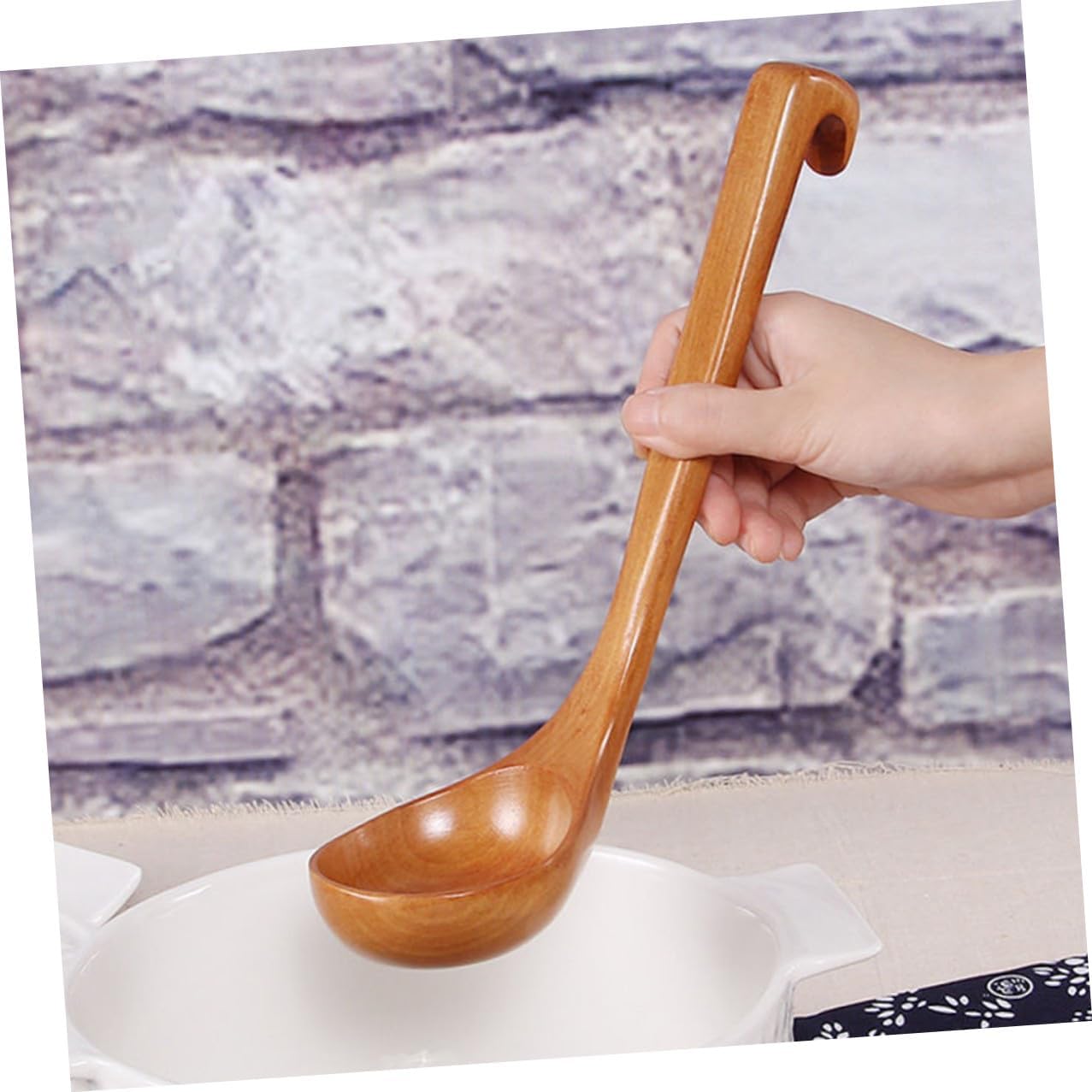 Wooden Soup Ladle Kitchen Spoon Large Capacity with Long Handle