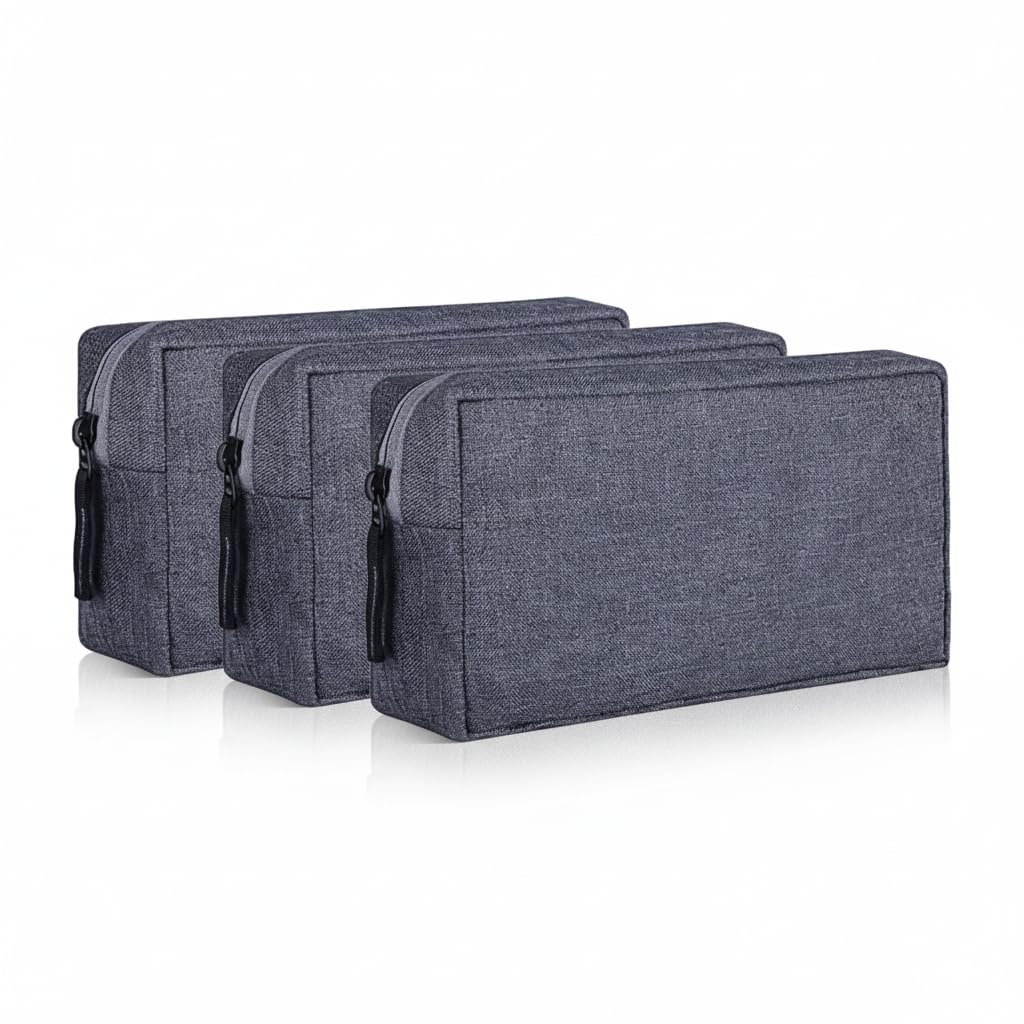 ODMART Polyester Gadgets Charger Pouch/Travels Organizer Pouch for Cables/Hard Disk/Charger (Grey) (Pack of 3)-picture-24