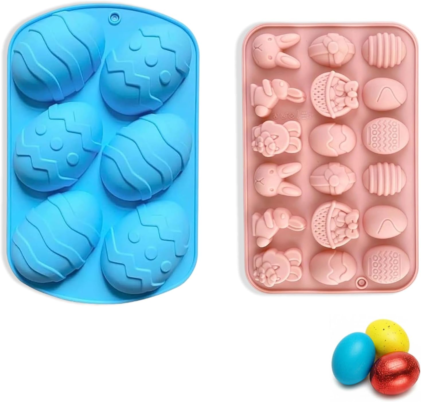 2 Pcs Easter Egg Mould, Chocolate Egg Mould, Easter Chocolate Moulds Silicone, for Candy Tray Party Hot Chocolates Fudge Jelly Cake Making DIY Baking (Blue and Pink)