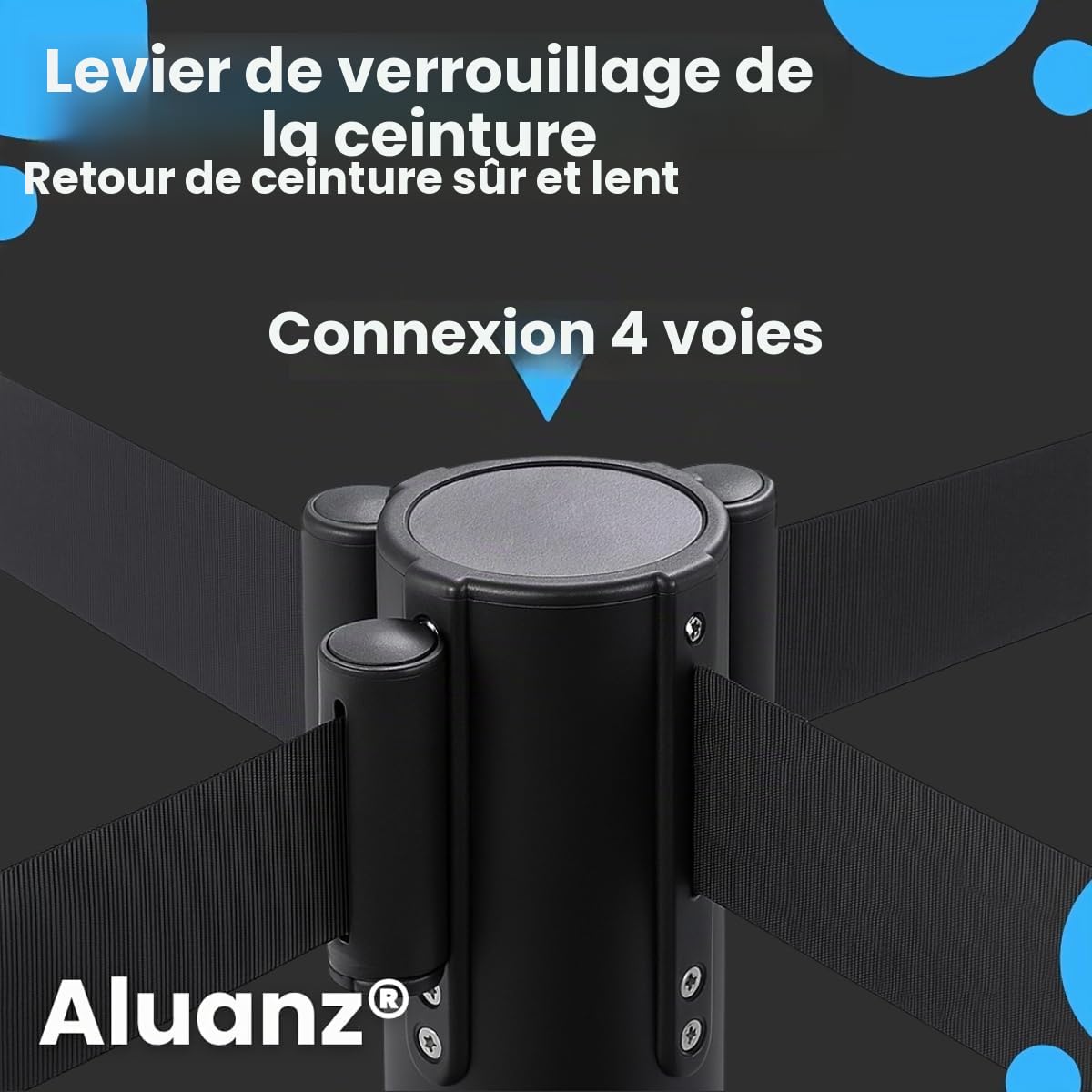 Poteaux de guidage, 2 pièces | Acier inoxydable noir mat, Poteaux de balisage avec sangle rétractable 2,30 m, Base stable