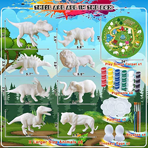 N-brand Boys Crafts for Kids Ages 4-8, Very Cute Art Kits for Kids, 4 Dinosaur Figures and 4 Safari Animals with Art Supplies for Kids, Great Gift Ideas for Boys and Girls’ Birthday