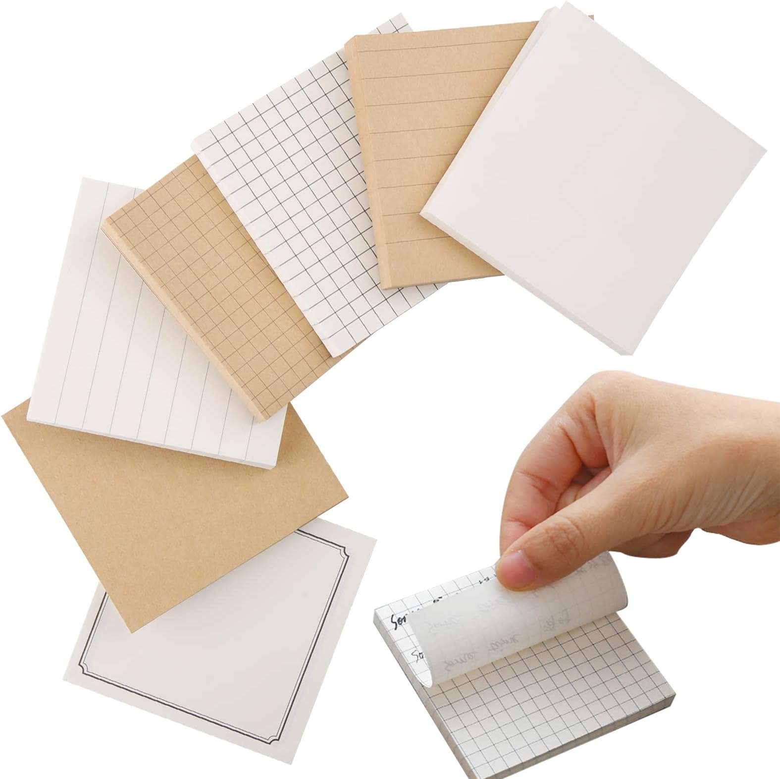 7 Packs Sticky Notes, 3 x 3 Inches Adhesive Self-Stick Notes in Eye Protection Paper, Multiple Designs of Memo Pads for Reminders, Office, Home, School, Meeting(Kraft Paper and White)