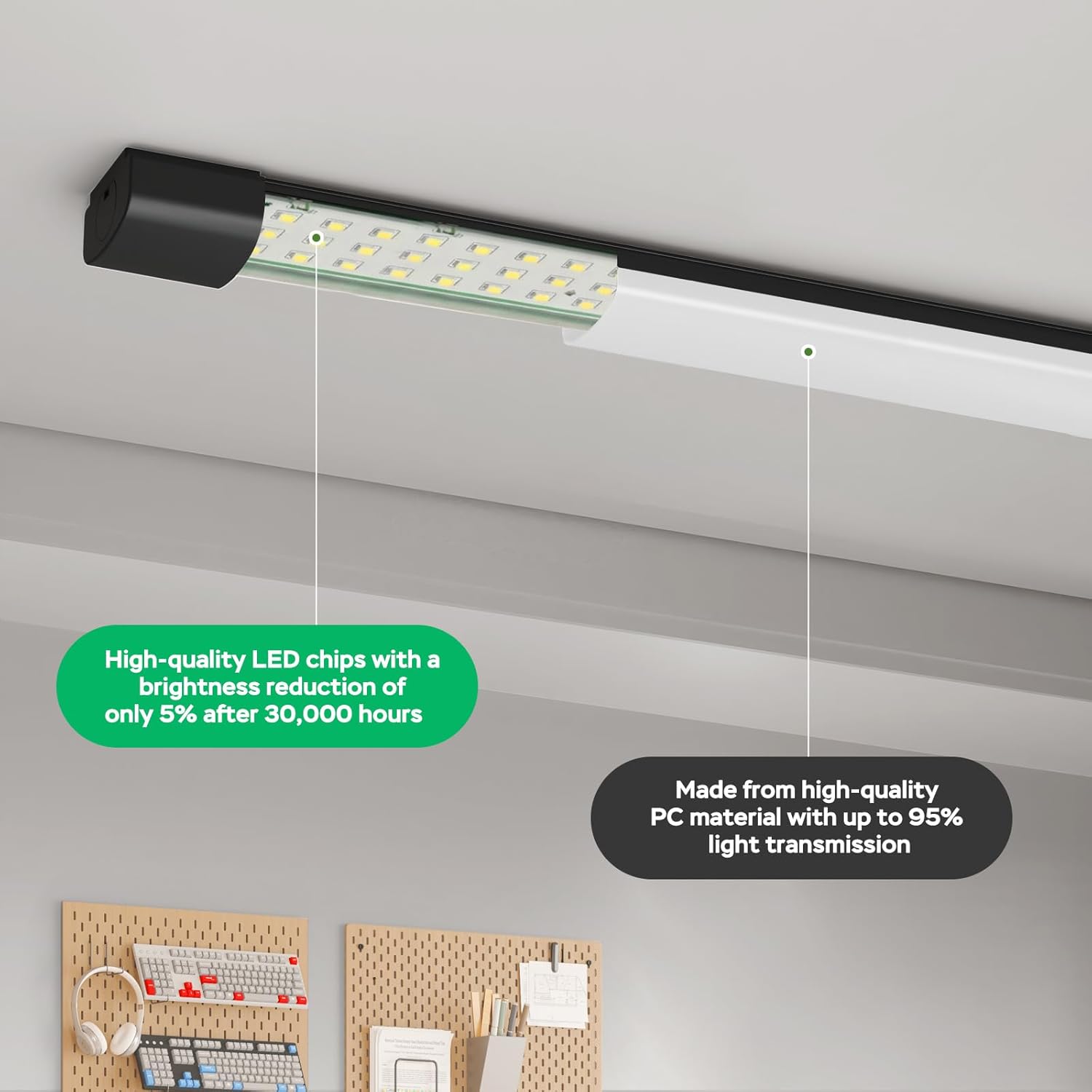 LED Garage Lights 2FT 2PCS Linkable Plug in Ceiling Light Fixture, 5000K Workbench Tube Light with Switch, 18W Overhead Light Bar for Room Shop Cabinet Closet Kitchen, IP65 Waterproof, Black