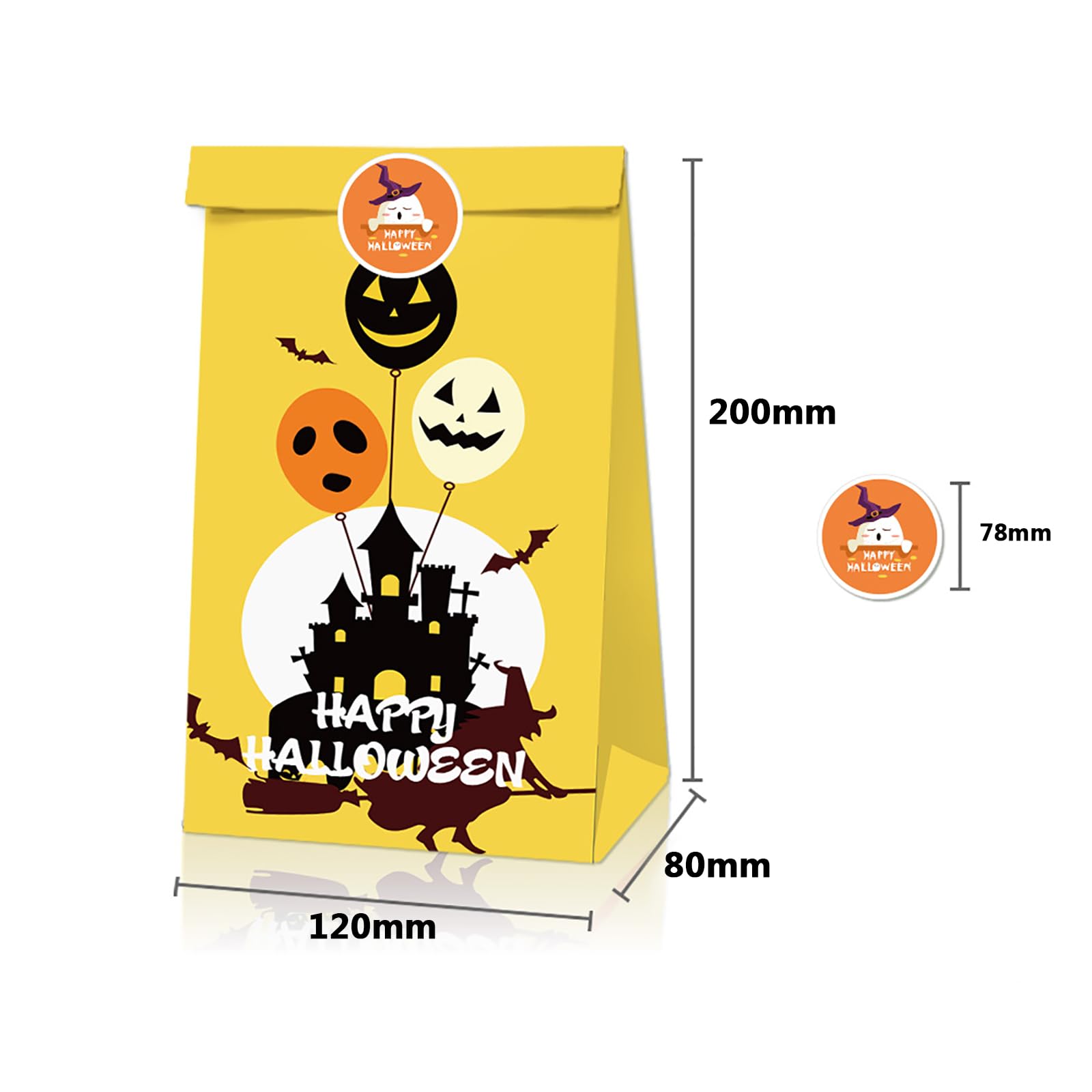SacJkt 12 Sacchetti Regalo Di Halloween Con Manici - Tema Zucca, Ragnatela E Pipistrelli - 21x15x8 Cm Per Caramelle E Regali - 3