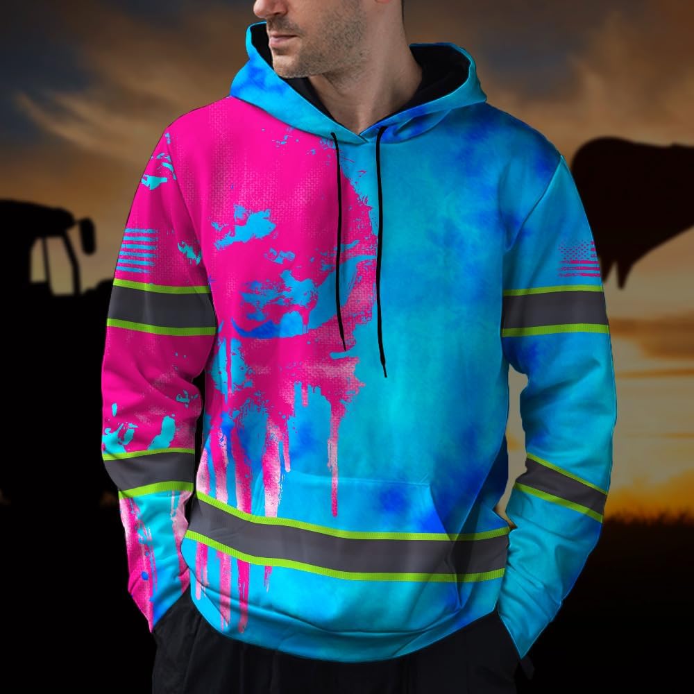 Maddly High Visibility Hoodie with Skull Design, Hi Vis Safety Workwear Custom Name for Workers, Runners, Truckers, Cyclist - Image 2