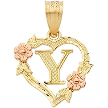 14k Beautiful Two-Tone Initial Heart Pendant for Women in Yellow and Rose Gold - Letter Y