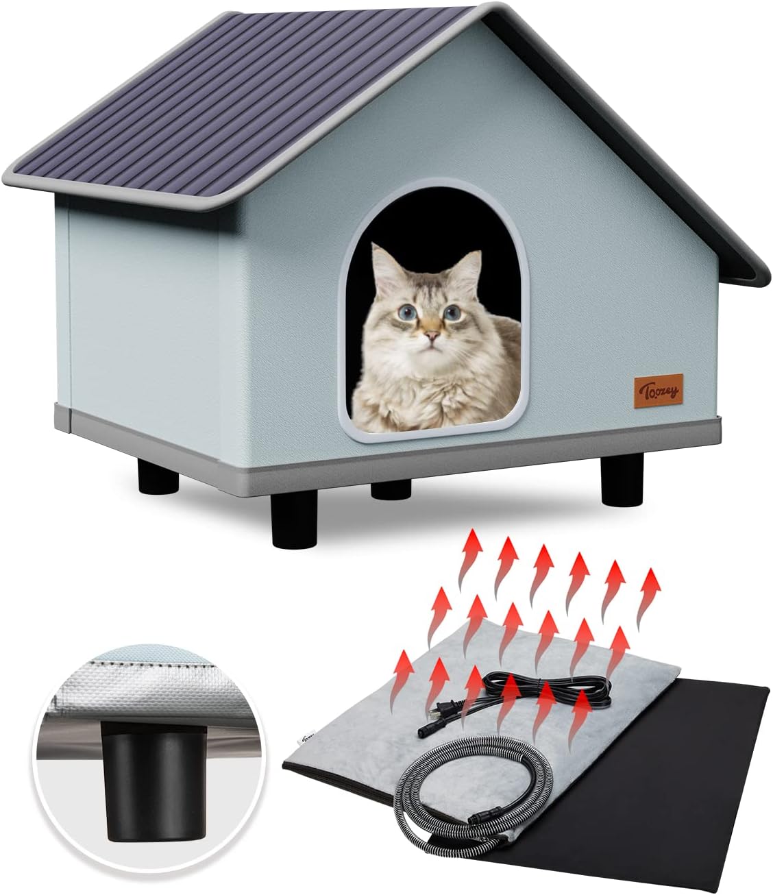 Toozey Elevated Weatherproof Heated Cat House, Indoor/Outdoor Cat House for Winter with Pet Heating Pad, Providing Safe Feral Outside…
